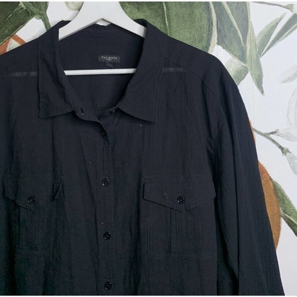 Talbots Woman 24W Black Semi Sheer Button Front Long Sleeve Shirt Cotton - Picture 2 of 4